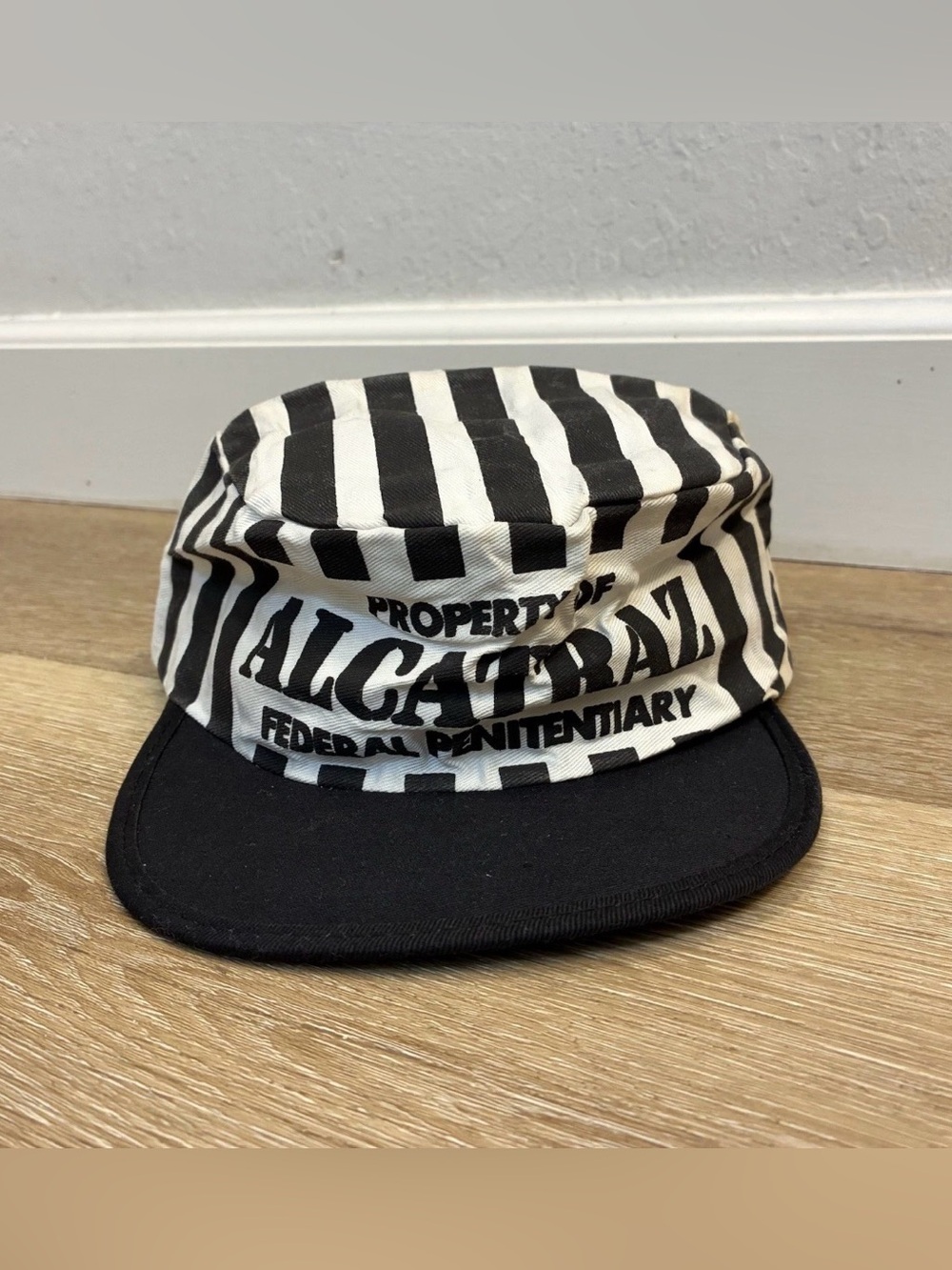 Vintage Alcatraz Prison Striped Hat Cap Property Of Alcatraz NOS New Old Stock